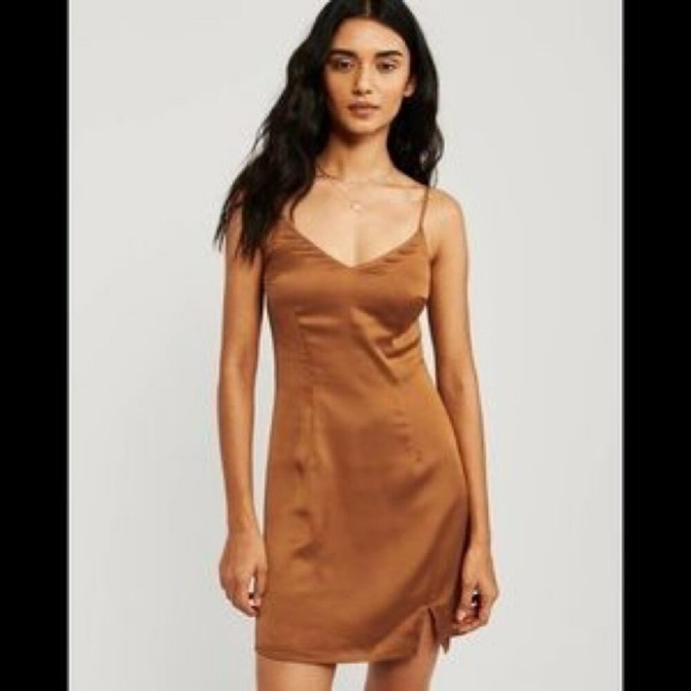Abercrombie & Fitch Satin Slip Dress – Mini, Gold/Brown, Size XS